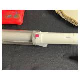 Vintage Vanity Lot Inc Pier 1 Art Glass Vase, Vanity Mirror Tray, Cigarette Cases, Marigold Carnival Glass Deer Covered Dish, BaByliss Paris Type Hair Curling Iron & More!