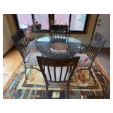 Round Glass Dining Table & 4 Cushioned Metal Chairs - rug not inc