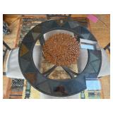 Round Glass Dining Table & 4 Cushioned Metal Chairs - rug not inc