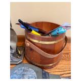 Vintage Fireplace Tool Set on Stand with Wooden Coal Bucket