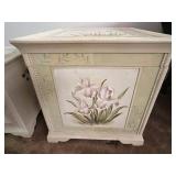 Pair of Hand-Painted Iris Floral Chests - Cream Wood Storage Cabinets Retail $115