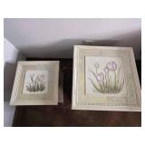 Pair of Hand-Painted Iris Floral Chests - Cream Wood Storage Cabinets Retail $115