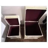 Pair of Hand-Painted Iris Floral Chests - Cream Wood Storage Cabinets Retail $115