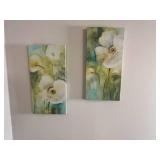 Two-Piece Floral Canvas Wall Art - White Calla Lilies, Abstract Green/Blue