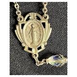 Simmer Home Furnishings Cedar Jewelry Chest (no key) with Rosaries (one w broken chain) & Cross Pendants