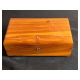 Simmer Home Furnishings Cedar Jewelry Chest (no key) with Rosaries (one w broken chain) & Cross Pendants