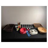 KONG Red Dog Toy, Dual-Bowl Pet Feeder on Paw-Print Stand & LED Light & Baskets