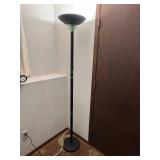 Mid-Century Modern Floor Lamp - Black Stem with Turquoise Glass Ring Accents & Bowl Shade