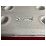 Coleman Cooler - Red Body with White Lid and Four Cup Holders, Ice Cleats & Sony Headphhones