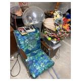 Vintage Floral Upholstered Lounge Chair & Glass Dome Lamp, Coat Rack, Decor