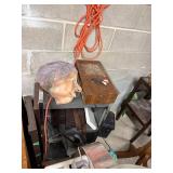 Vintage Floral Upholstered Lounge Chair & Glass Dome Lamp, Coat Rack, Decor