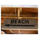 Beach Sign with Arrow - Weathered Wood Coastal Decor