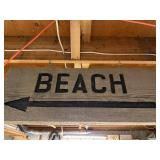 Beach Sign with Arrow - Weathered Wood Coastal Decor