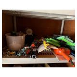 Assorted Hand Tools & Hardware on Metal Shelf