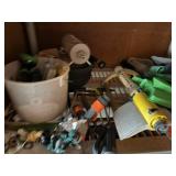 Assorted Hand Tools & Hardware on Metal Shelf