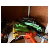 Assorted Hand Tools & Hardware on Metal Shelf