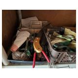 Assorted Hand Tools & Hardware on Metal Shelf