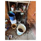 Assorted Garden Pots, Buckets & Wire Plant Supports