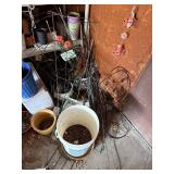 Assorted Garden Pots, Buckets & Wire Plant Supports