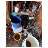Assorted Garden Pots, Buckets & Wire Plant Supports