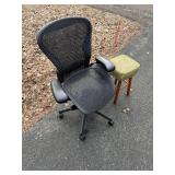 Office Chair & Small Wooden Stool - Black Mesh Ergonomic Chair