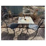 Outdoor Mosaic Tile Table & 2 Metal Chairs - Patio Bistro Set