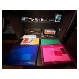 Office Supplies - Blue Binder, Pink Binder, Envelopes & Rubber Bands - content quantities unverified