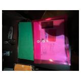 Office Supplies - Blue Binder, Pink Binder, Envelopes & Rubber Bands - content quantities unverified