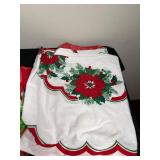 Christmas Decor Bundle - Poinsettia Linens, Napkin Rings (Set of 4), Santa Hats