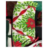 Christmas Decor Bundle - Poinsettia Linens, Napkin Rings (Set of 4), Santa Hats