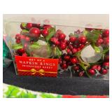 Christmas Decor Bundle - Poinsettia Linens, Napkin Rings (Set of 4), Santa Hats