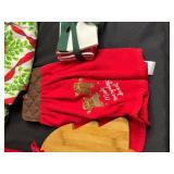 Christmas Decor Bundle - Poinsettia Linens, Napkin Rings (Set of 4), Santa Hats