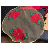 Christmas Decor Bundle - Poinsettia Linens, Napkin Rings (Set of 4), Santa Hats