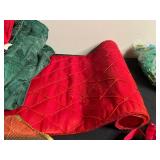 Christmas Decor Bundle - Poinsettia Linens, Napkin Rings (Set of 4), Santa Hats