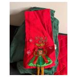 Christmas Decor Bundle - Poinsettia Linens, Napkin Rings (Set of 4), Santa Hats