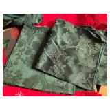 Christmas Decor Bundle - Poinsettia Linens, Napkin Rings (Set of 4), Santa Hats