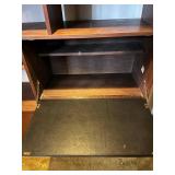 Walnut Finish Wood Bookcase Cabinet w/ Shelves & Drawers - 96 x 59 x 15 in