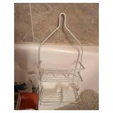 Brown Ribbed Wastebasket (chipped & Bath Decor - Rack, Soap Dispenser, Seashells w VTG First Aid Items