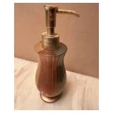 Brown Ribbed Wastebasket (chipped & Bath Decor - Rack, Soap Dispenser, Seashells w VTG First Aid Items