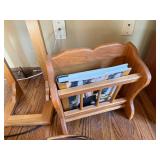 Wooden Pedestal Table, Magazine Rack, Wicker Basket with Cards, Wooden Ruler & Black Box
