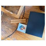 Wooden Pedestal Table, Magazine Rack, Wicker Basket with Cards, Wooden Ruler & Black Box