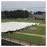 12′ x 16′ 18 oz. Black Vinyl Tarp w/ Advertisement – Reused Billboard – 15 mil Heavyweight Duty - A Grade