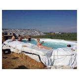 10′ x 44′ 13 oz. White Vinyl Tarp w/ Advertisement – Reused Billboard – 11 mil Lightweight Duty