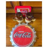 Coke Lot. Tin Sign, Tiny Tin Sign and Salt and Pepper Shakers