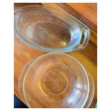 Three Pyrex Dishes, 2 Oval, One Circle