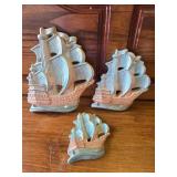 1964 Miller Studio Sailing Ships Chalkware Wall Plaques Set of 3