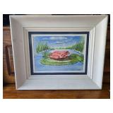 Frog Print with Nice White Wood Frame