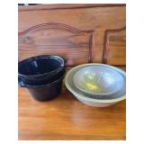 2 Crocks that Went Into a 3 Pot Crockpot, and 2 Strainers