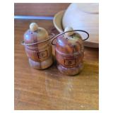2 Wooden Bowls, Sets of Salt and Pepper Shakers Wooden, and Another Set of S&P Shakers