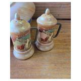 2 Wooden Bowls, Sets of Salt and Pepper Shakers Wooden, and Another Set of S&P Shakers